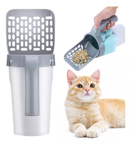 Pala Recogedor para Arenero de Gatos 2 en 1 con Dispensador de Bolsas